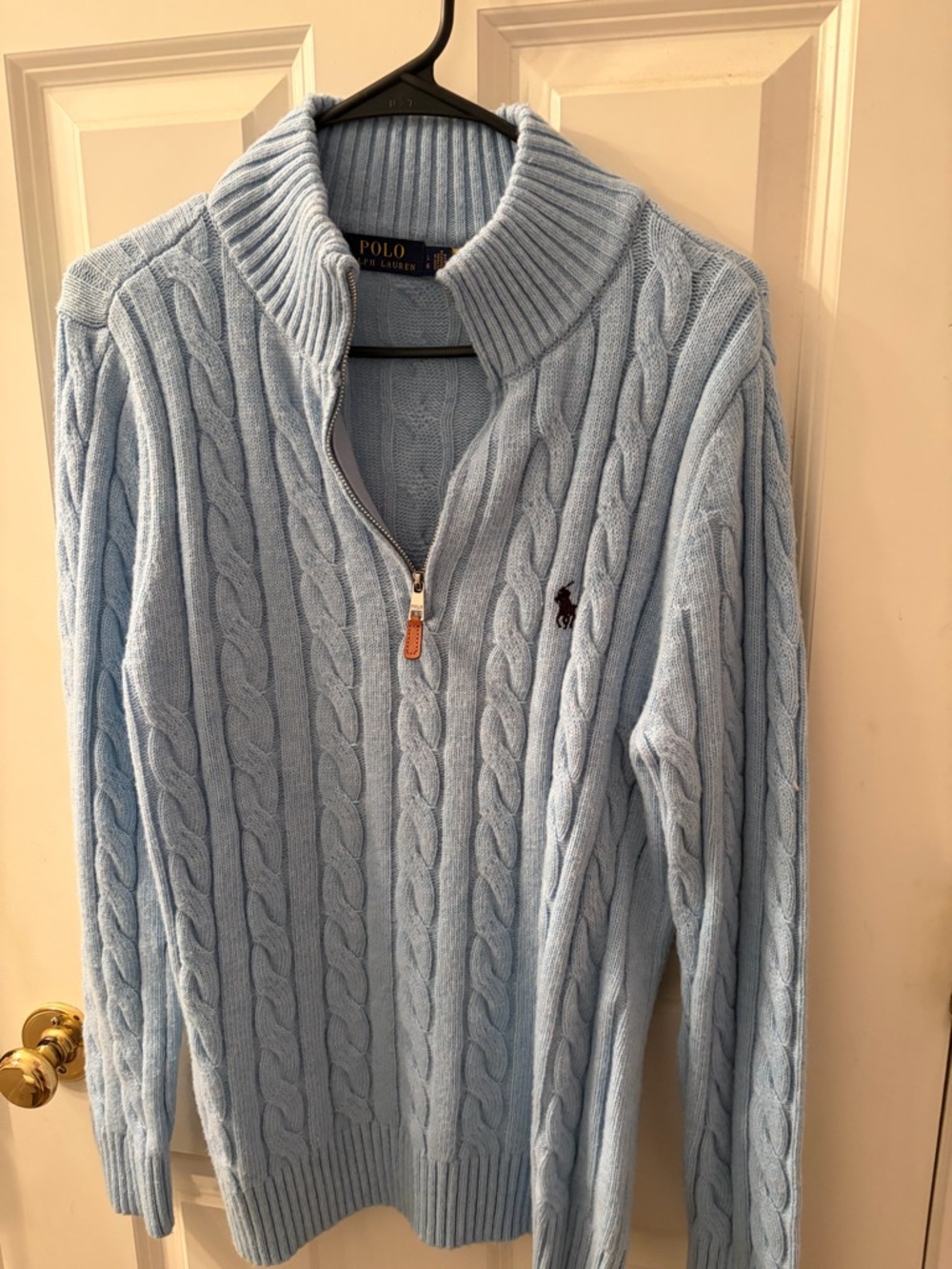 Polo by Ralph Lauren Baby Blue Cable-Knit Quarter-Zip Sweater